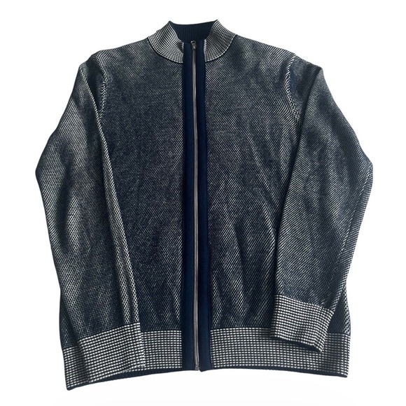Robert Graham Other - Robert Graham Full Zip Knit Sweater Wool Blend Pockets Blue Preppy Mens Medium